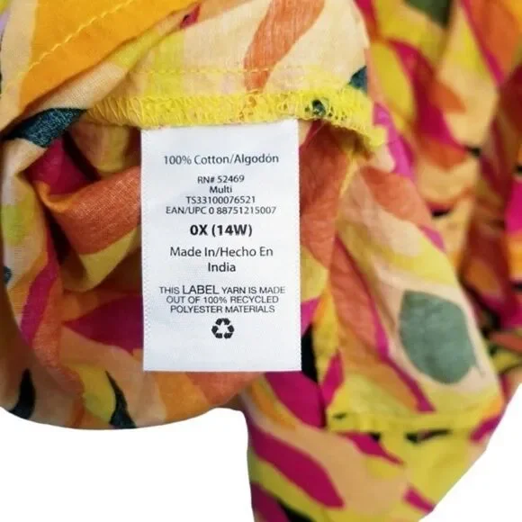 Terra & Sky Ruffle Sleeve Tropical Print Top Size 0X. 1 0192 - Picture 3 of 7